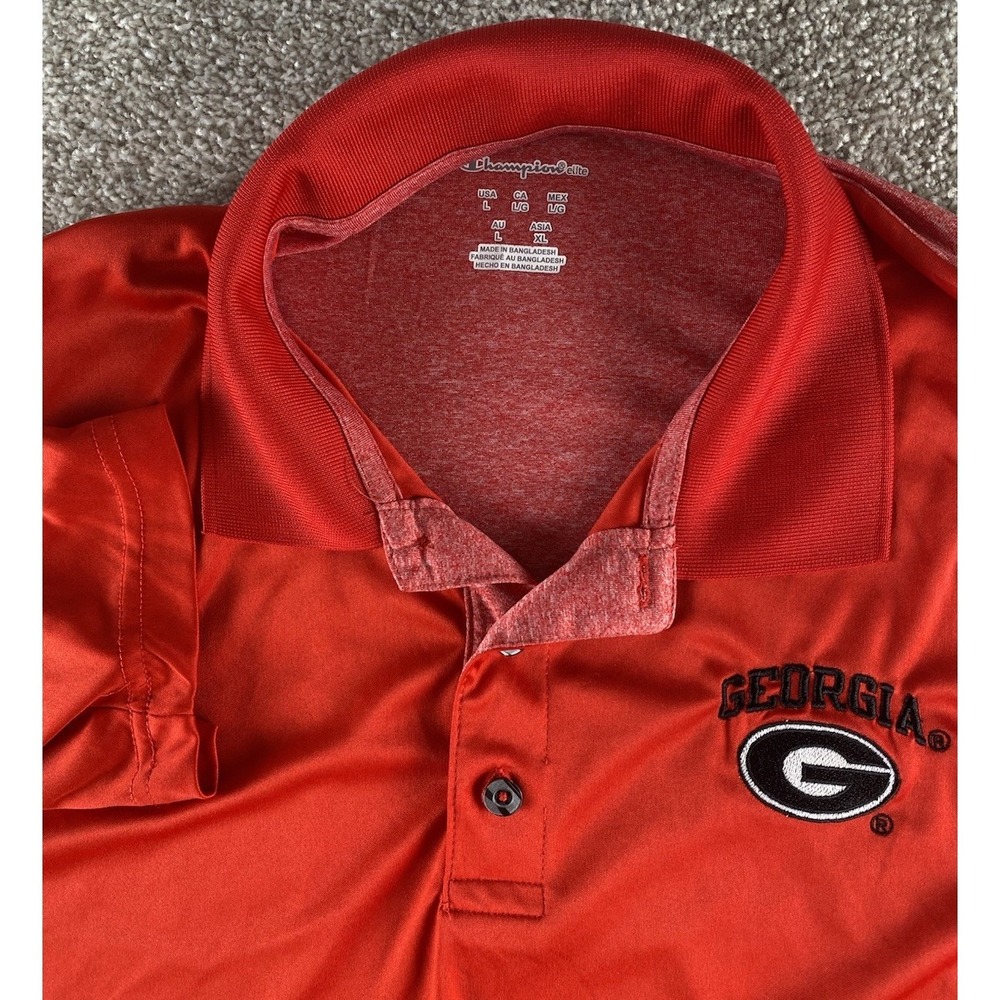 Champion Georgia Bulldogs NCAA Polo Shirt Colorblock Red Performance Mens Large
